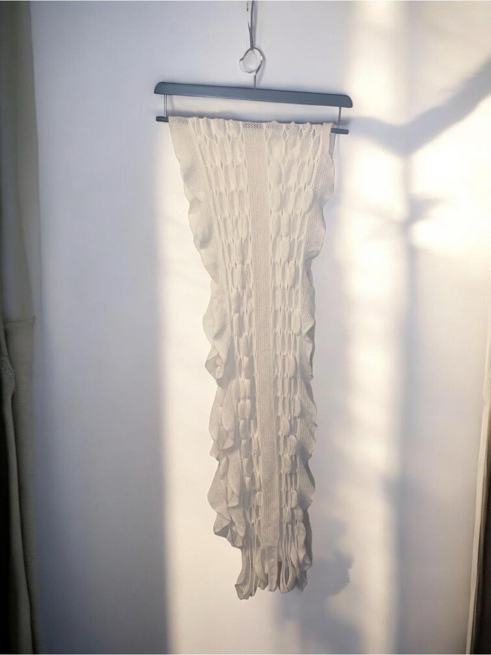 Charlotte Russe Cream Smocked Ruffle Knit Scarf boho vintage y2k